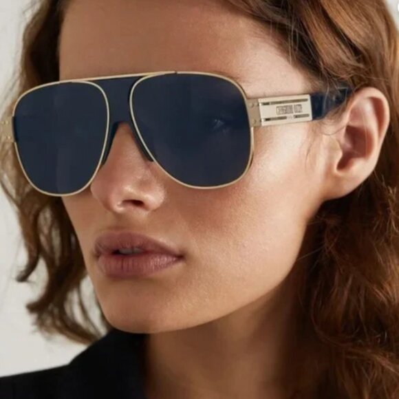 NEW AUTHENTIC DIORSIGNATURE A3U B0B0 Gold / Blue SHIELD DIOR SUNGLASSES - Picture 1 of 4